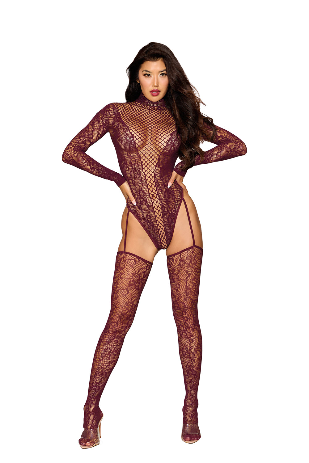 Teddy Bodystocking Dmnd - One Size - Cherry Lacquer