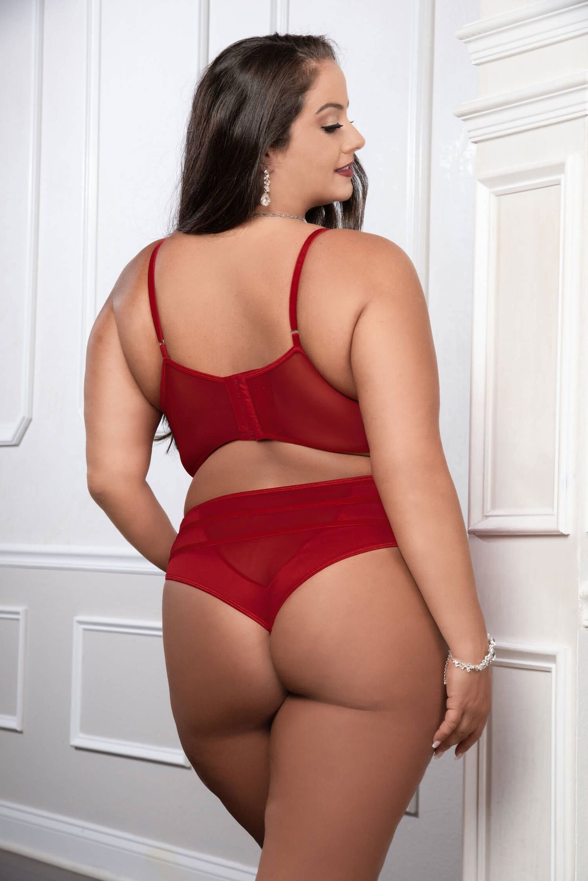 Red 2pc Satin Bra and High Waist Panty - Queen Size