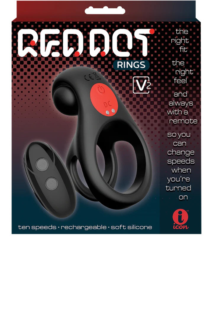 Red Dot Vibrating Cock Ring V2 With Remote - Black/red Default Title