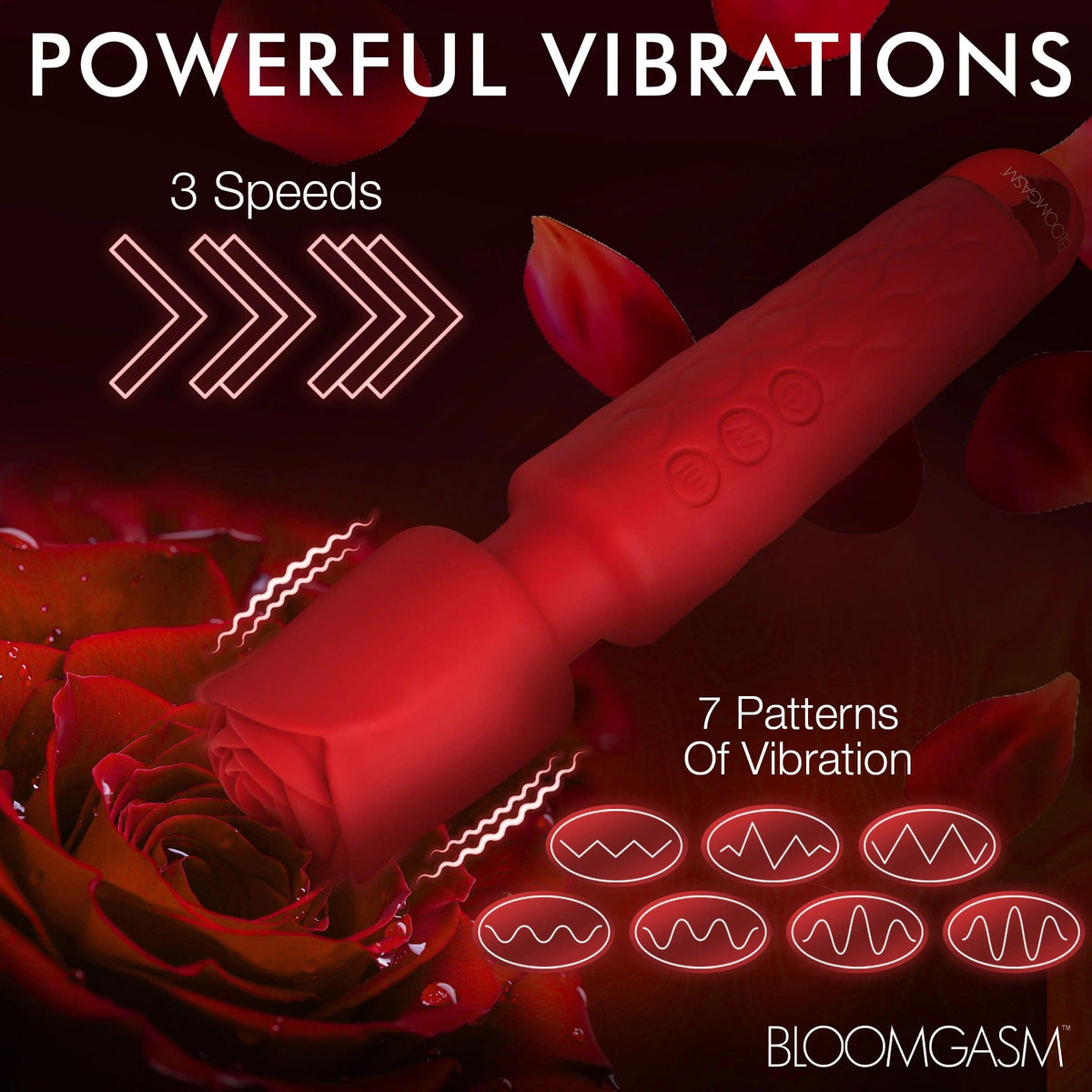 Pleasure Rose 10x Silicone Wand With Rose  Attachment - Red