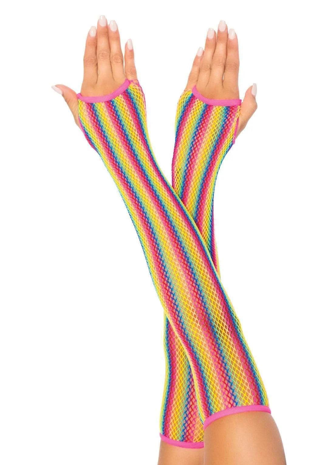 Rainbow Net Fingerless Arm Warmer Gloves - One Size - Multicolor Default Title