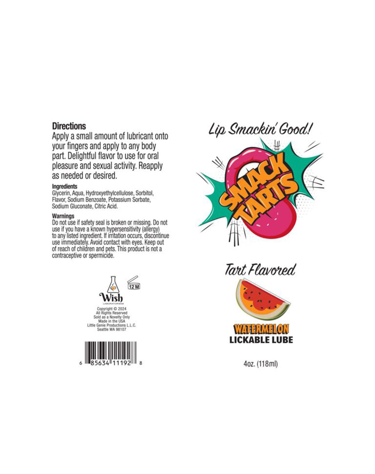 Smack Tarts 4oz Lickable Flavored Lubricant -  Watermelon