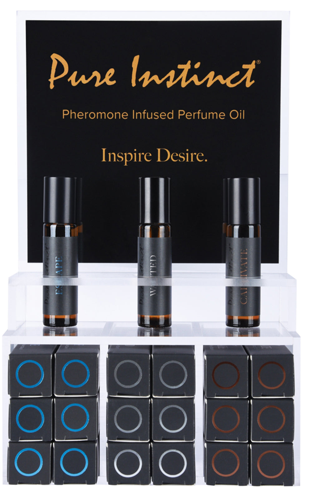 Pure Instinct Pheromone Infused Perfume Oil Men Acrylic Cube Display with Testers (22 Pcs) Default Title