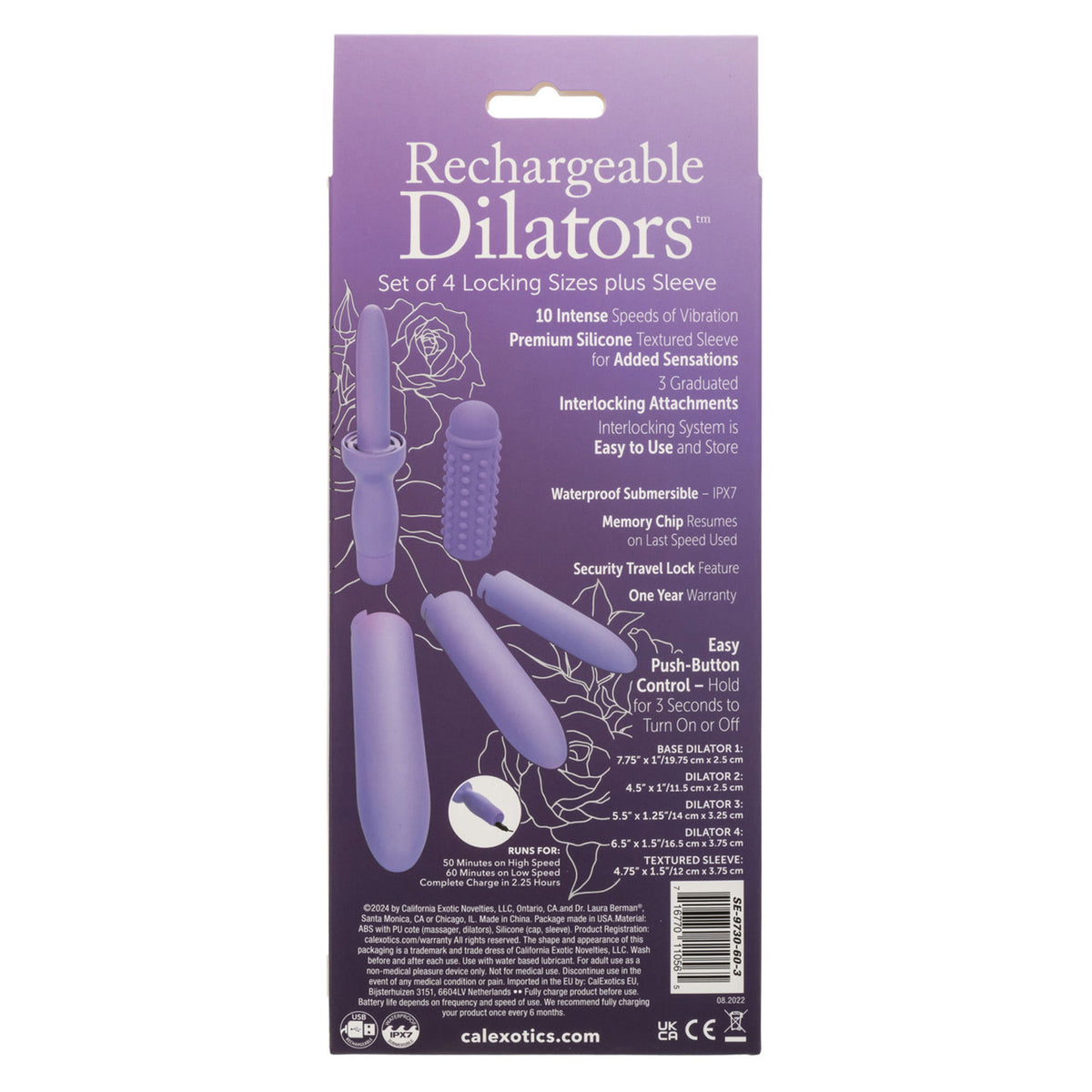 Dr. Laura Berman Rechargeable Dilators Set of 4 Locking Sizes Plus Sleeve - Purple