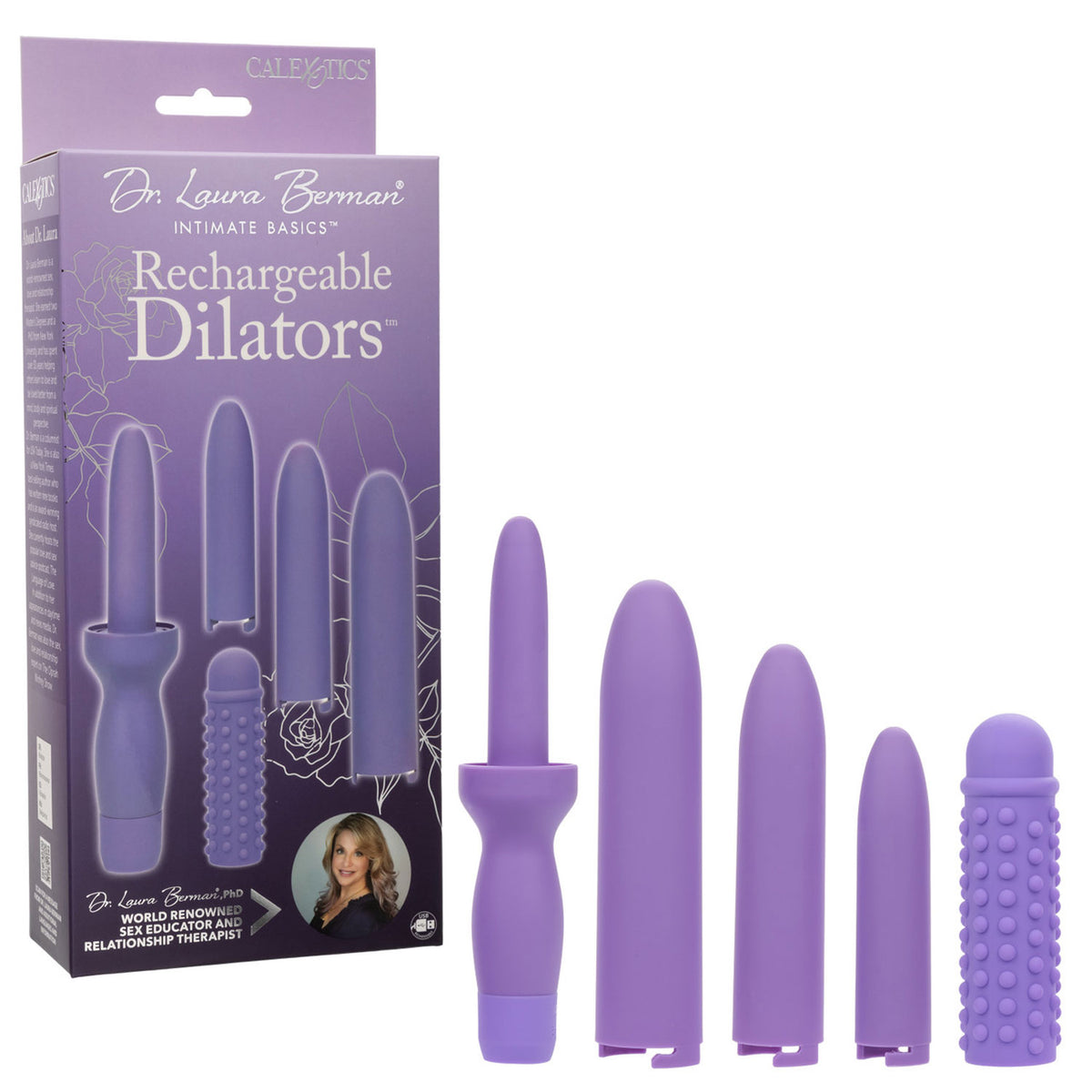 Dr. Laura Berman Rechargeable Dilators Set of 4 Locking Sizes Plus Sleeve - Purple