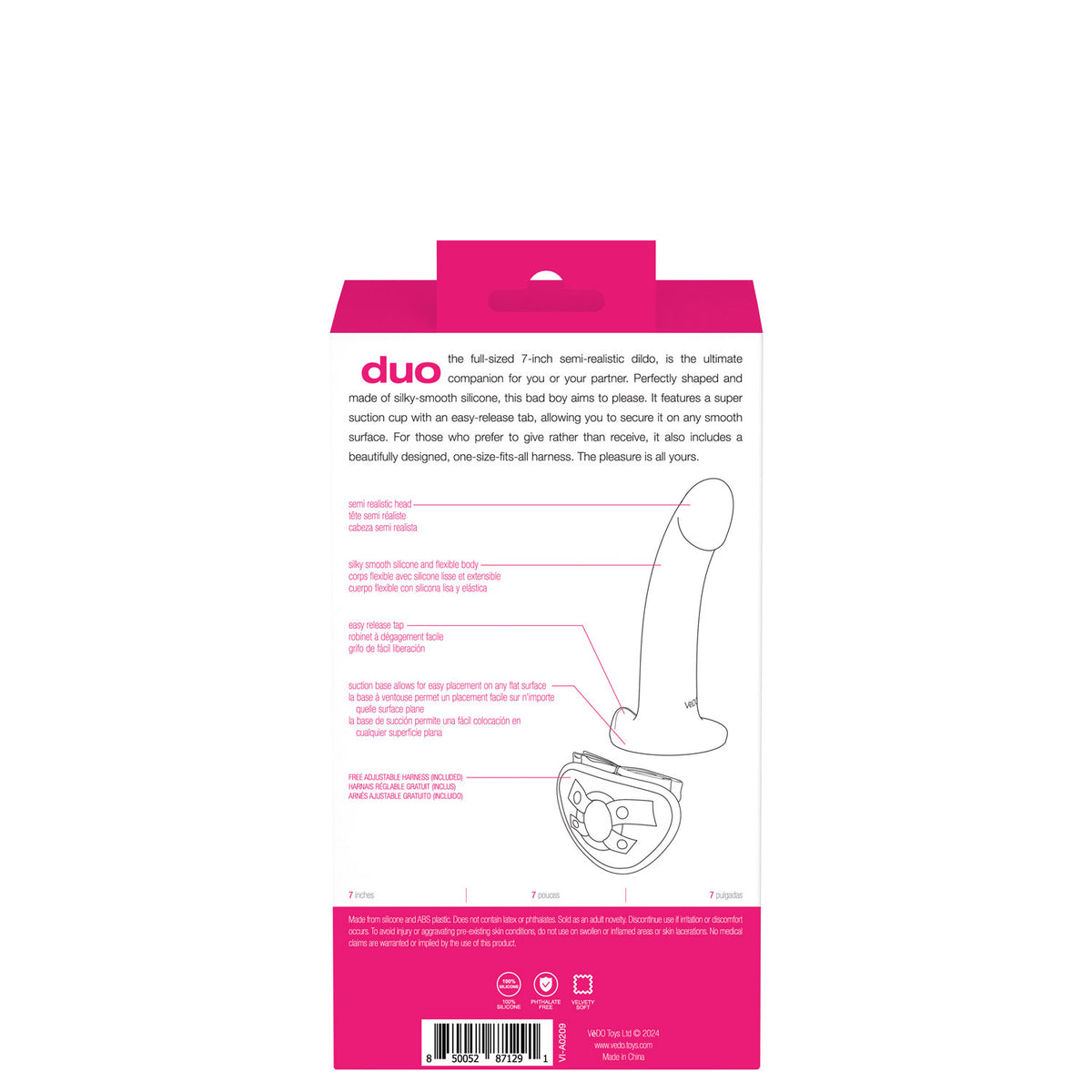 Duo Semi-Realistic Dildo With Harness -  Pink/purple