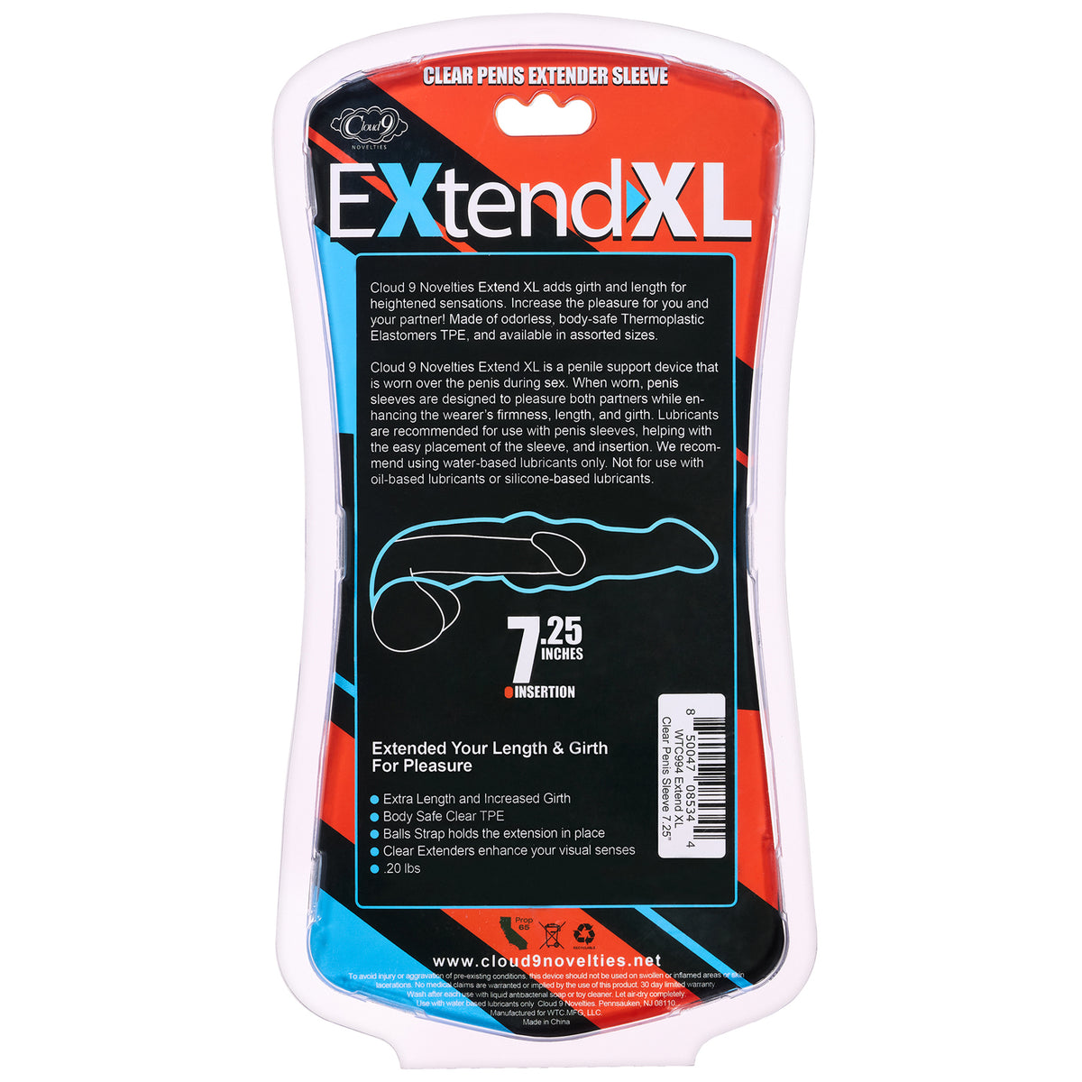 Extend XL Penis Sleeve 7.25&quot; - Clear