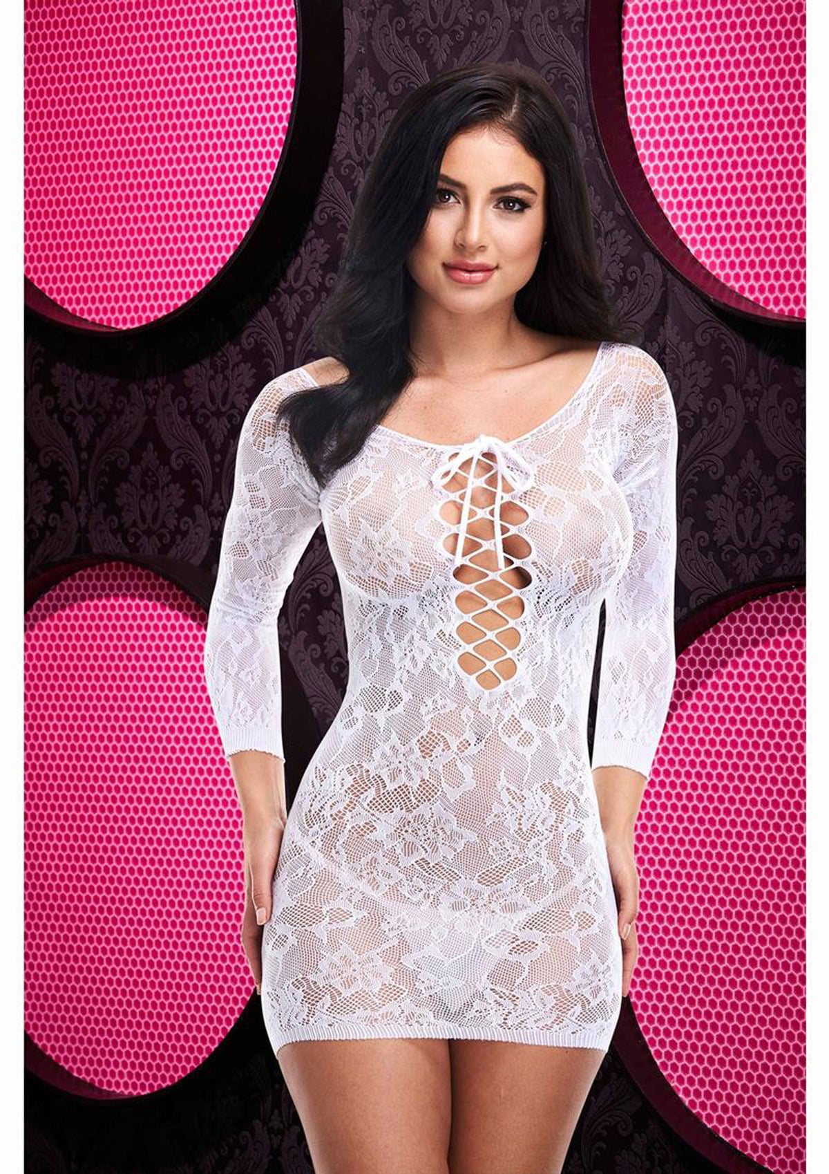 Lace Off the Shoulder Mini Dress - One Size -White