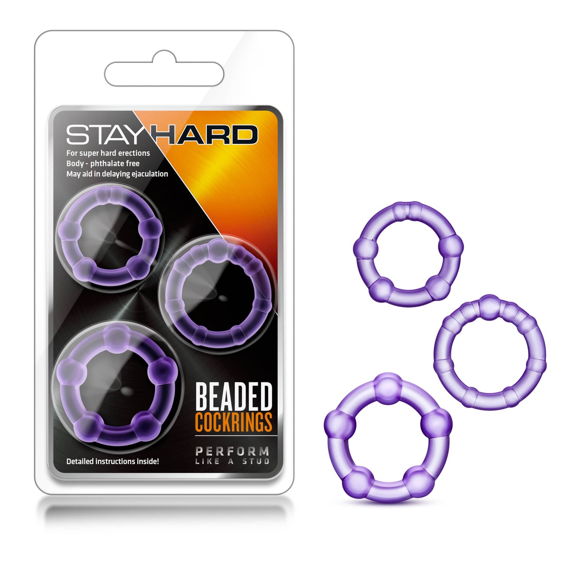 Blush Novelties   stay hard beaded cock rings 3 pack purple