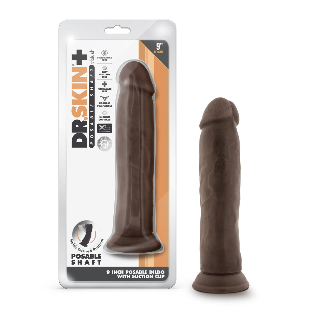 dr skin plus 9 inch posable thick dildo chocolate