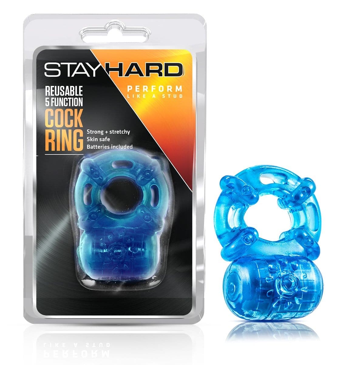 Blush Novelties   stay hard reusable 5 function vibrating cock ring blue