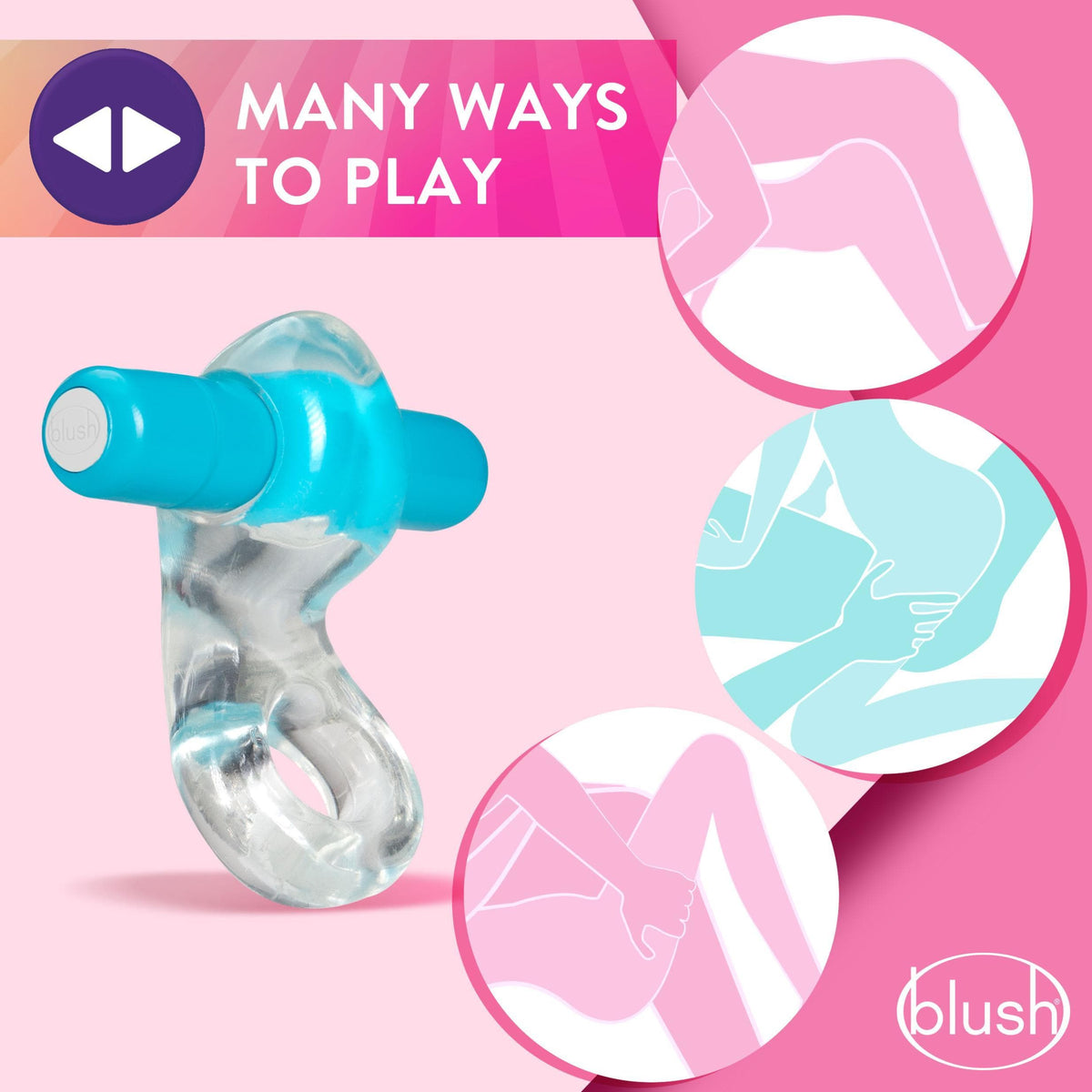 Cockring W/Clit Stimulator - Play With Me Delight Vibrating C-Ring - Blue - Blush Novelties