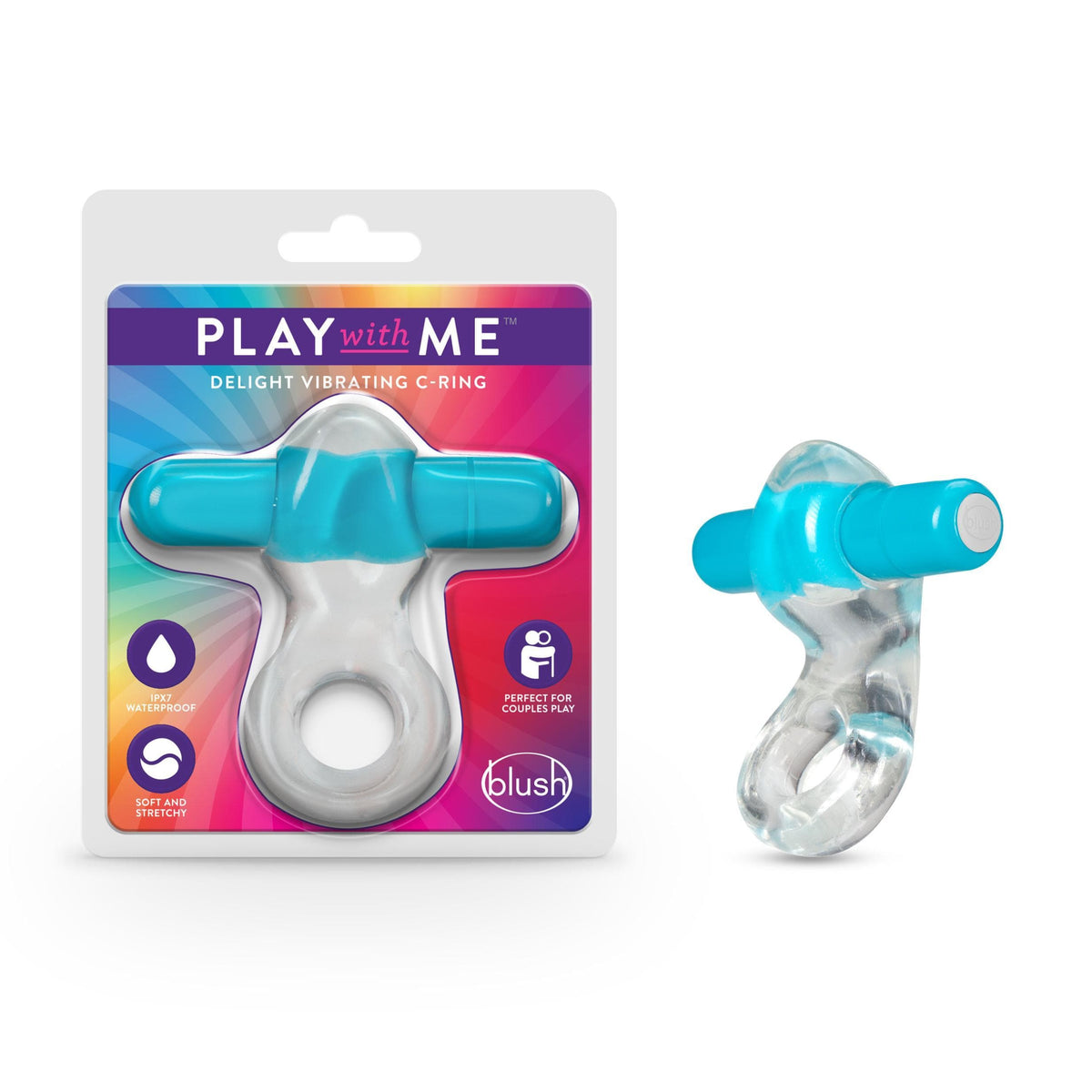 Cockring W/Clit Stimulator - Play With Me Delight Vibrating C-Ring - Blue - Blush Novelties