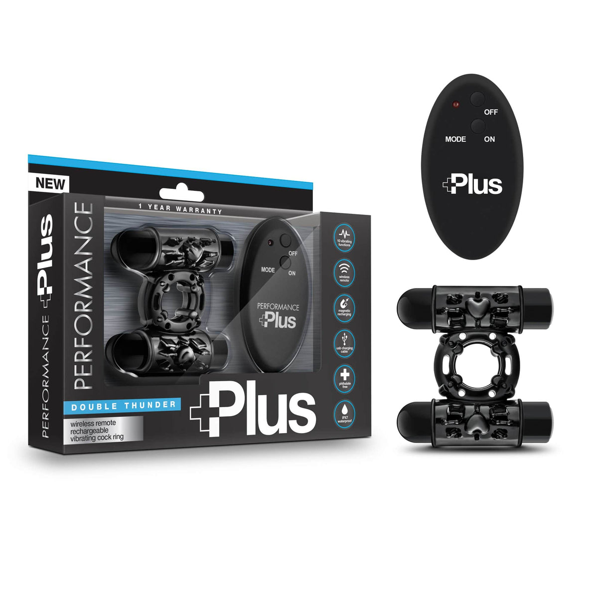 Performance Plus - Double Thunder - Wireless Remote Rechargeable Vibrating Cock Ring - Black Default Title