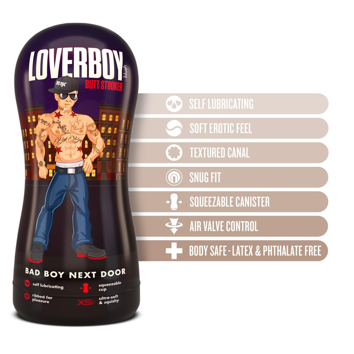 loverboy bad boy next door self lubricating stroker beige