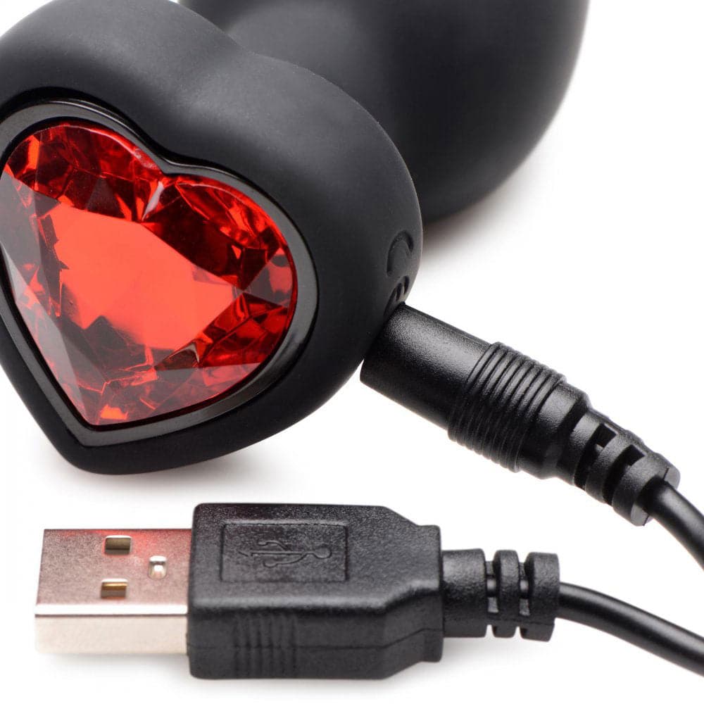28x Silicone Vibrating Red Heart Anal Plug With Remote - Small Default Title