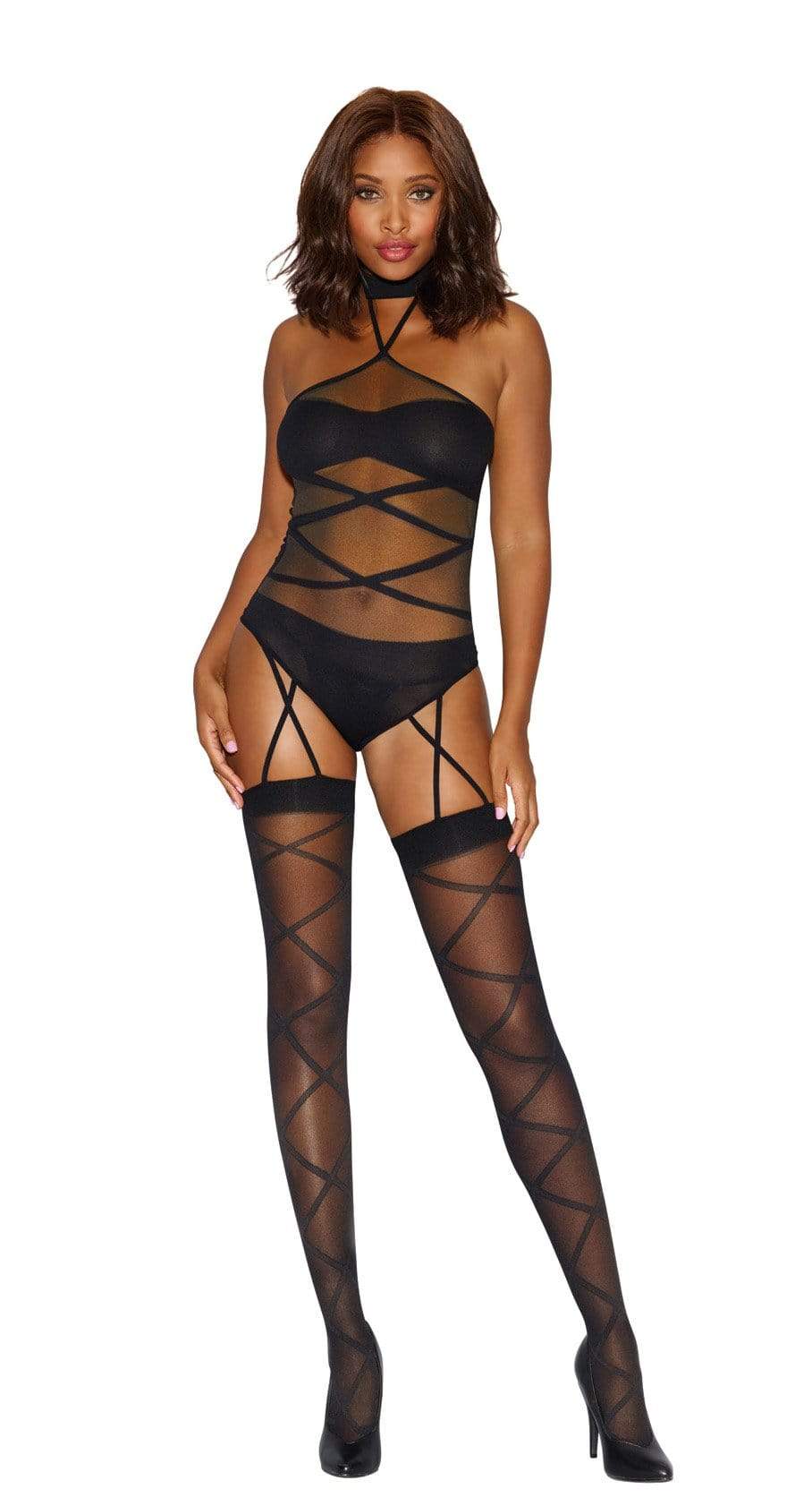 criss cross teddy bodystocking one size black