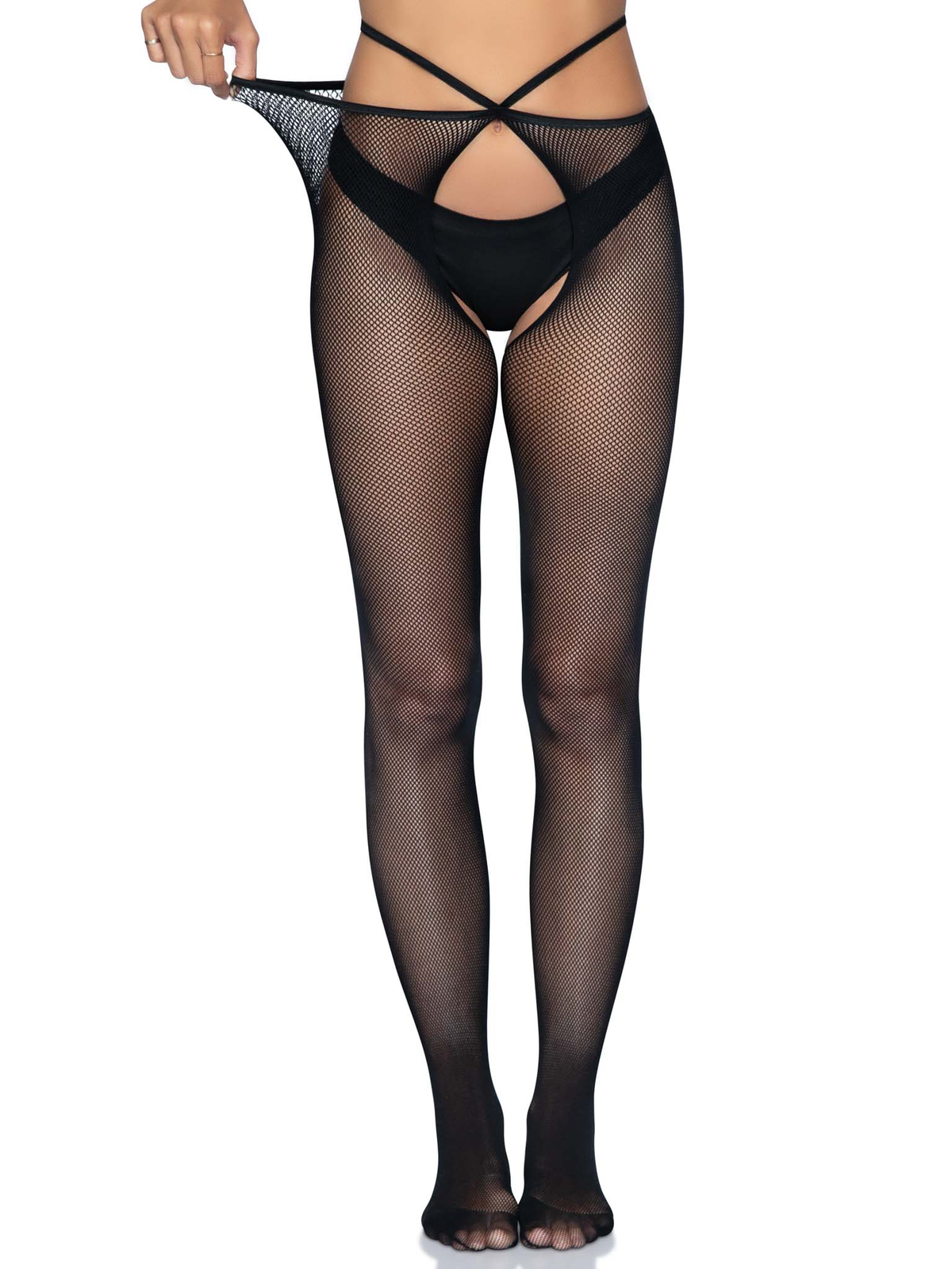 micro net strappy crotchless tights one size one size black