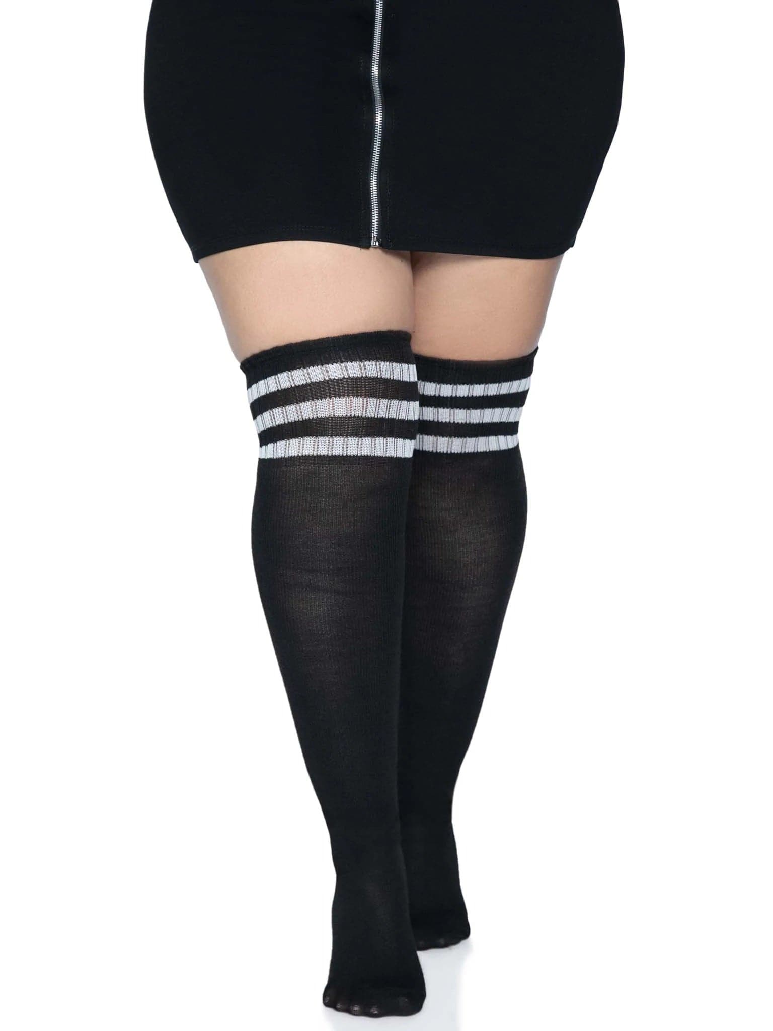 Over the Knee Athletic Socks -1x-2x - Black-white Default Title