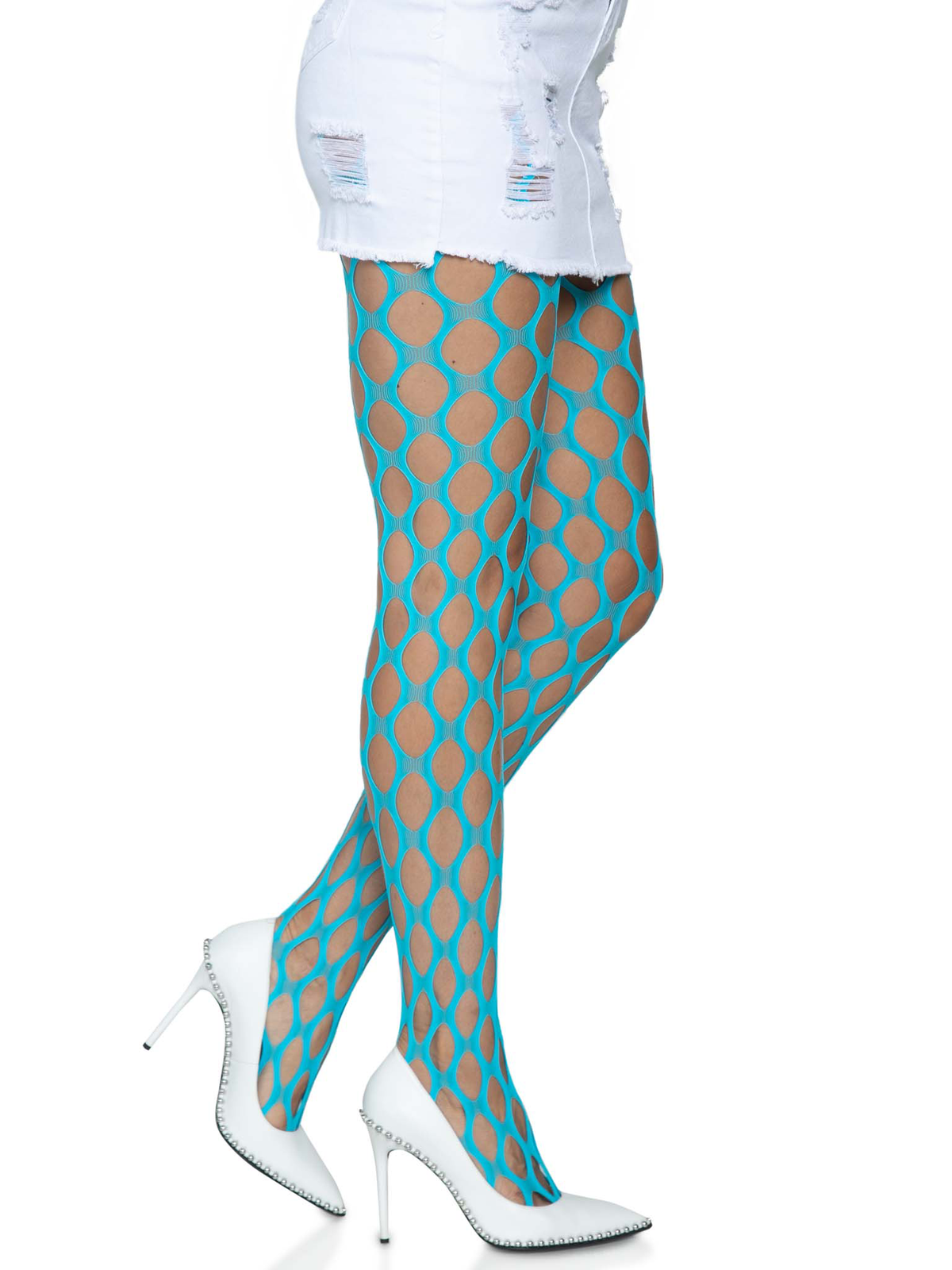 Jumbo Pothole Net Tights - Neon Blue - One Size Blue - One Size