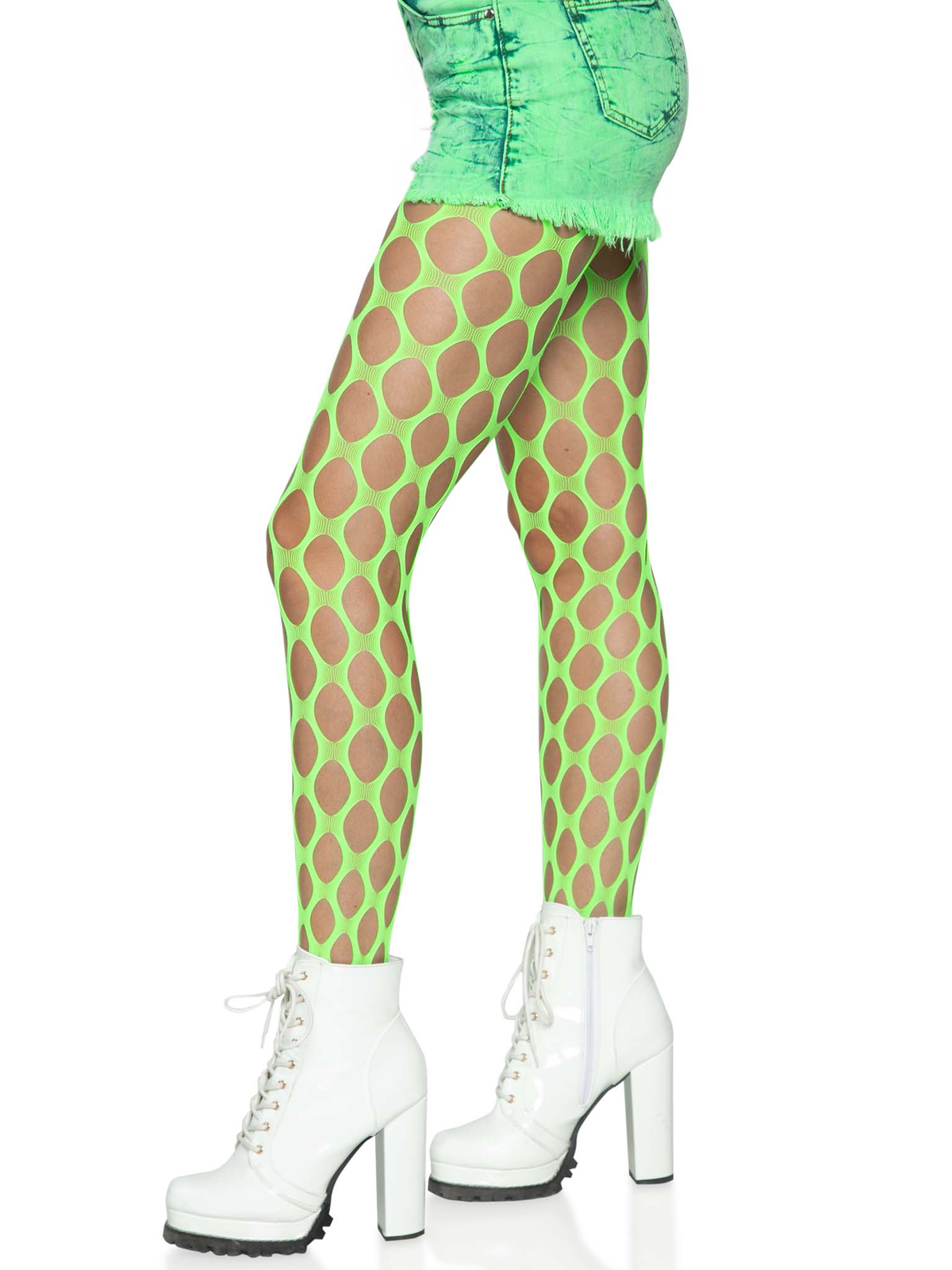 jumbo pothole net tights neon green one size green one size