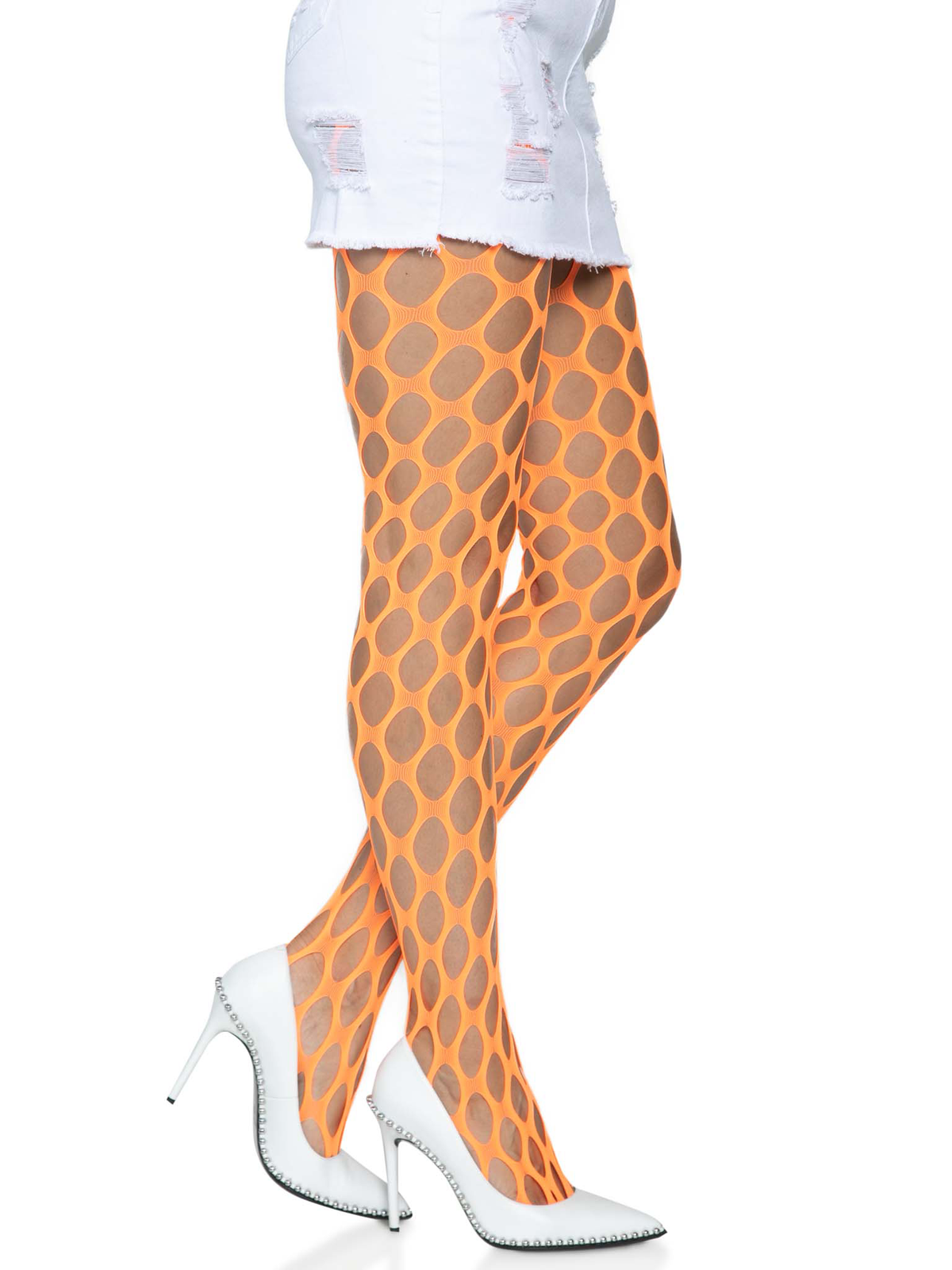 jumbo pothole net tights neon orange one size