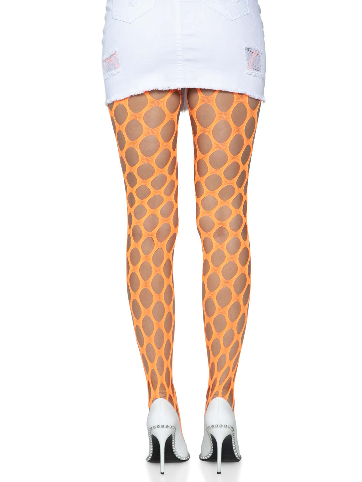 jumbo pothole net tights neon orange one size