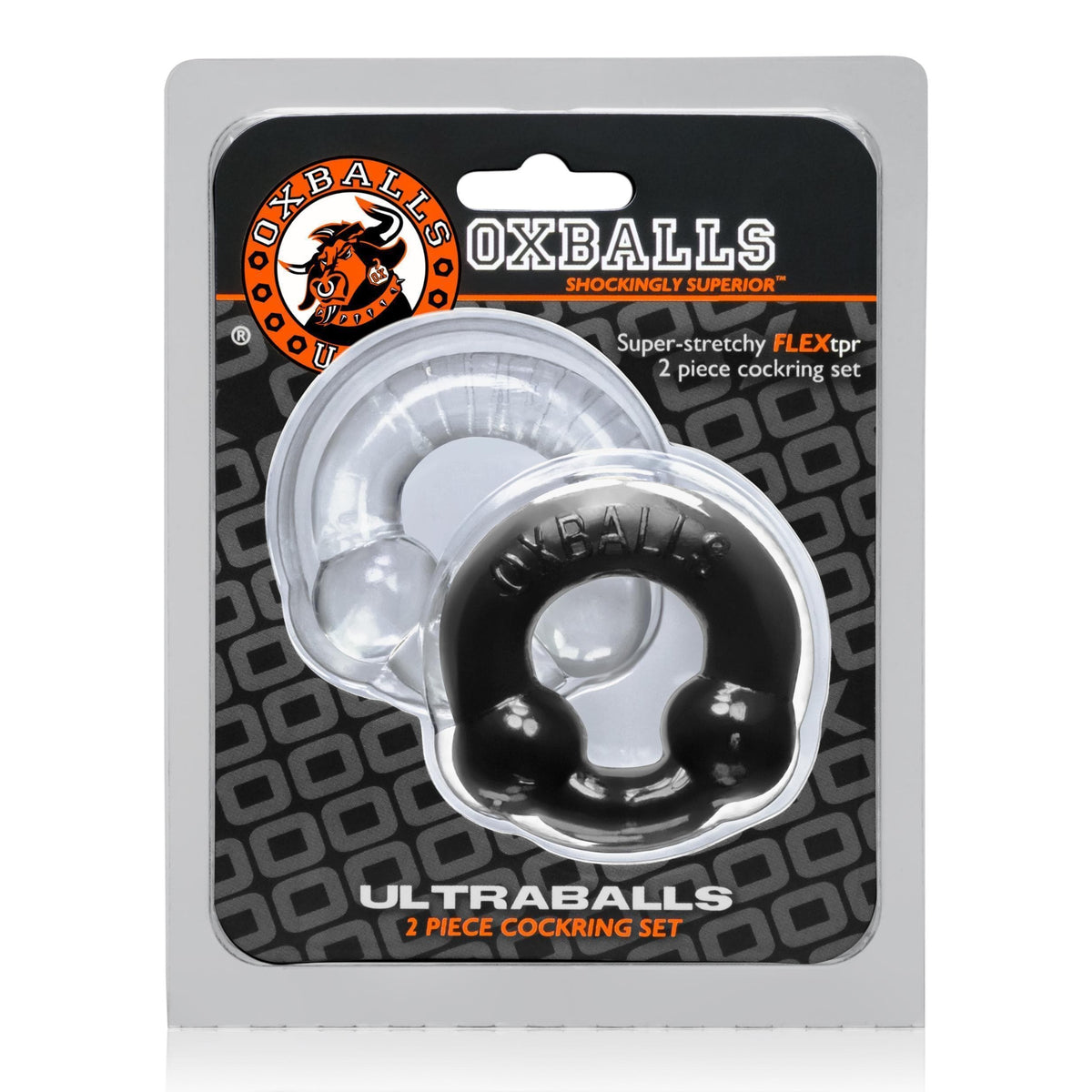 ultraballs 2 piece cockring set black clear