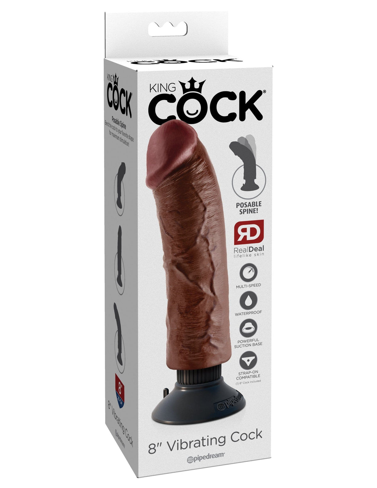 king cock 8 inch vibrating cock brown