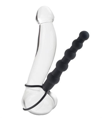 calexotics   silicone love rider beaded dual penetrator black