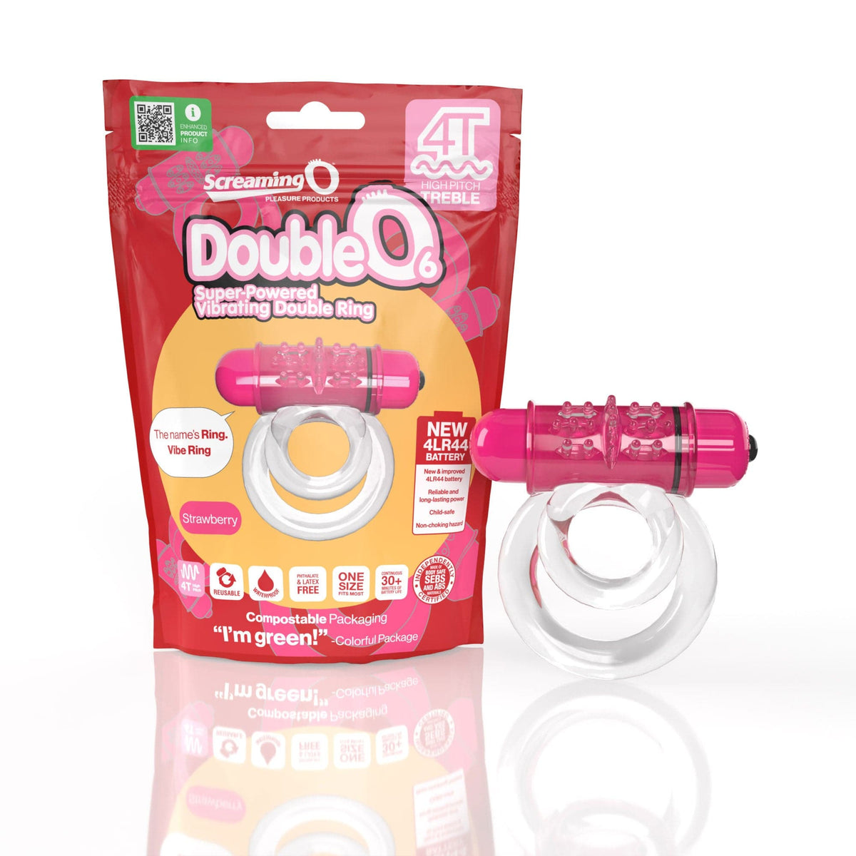 screaming o 4t double o 6 super powered vibrating double ring strawberry